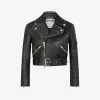 Moschino Coats & Outerwear|Co-ords^Cropped biker jacket in heavy nappa leather
