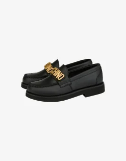 Moschino Girls Shoes|Girl^Lettering Logo calfskin loafers