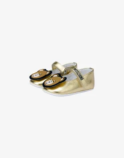 Moschino Girls Shoes|Girl^Teddy Bear laminated Mary Jane ballet flats